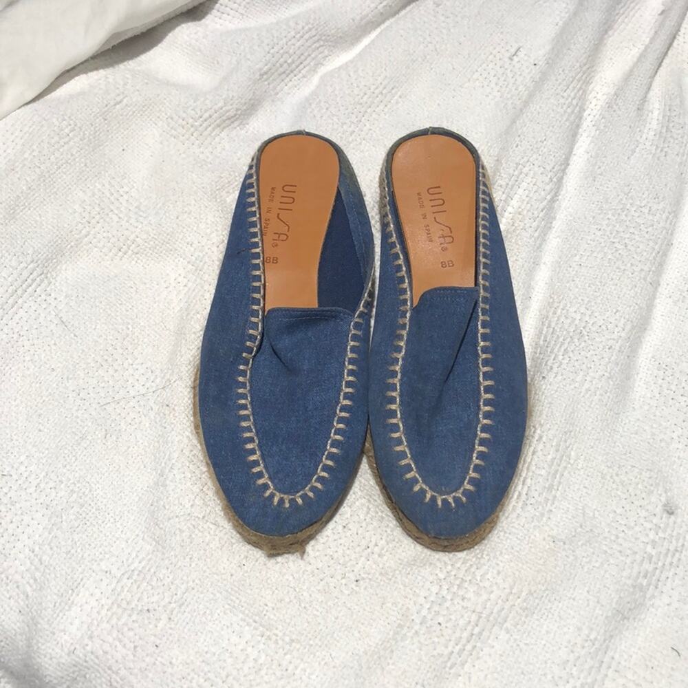Unisa 8 wedge chambray blue mule espadrille euc